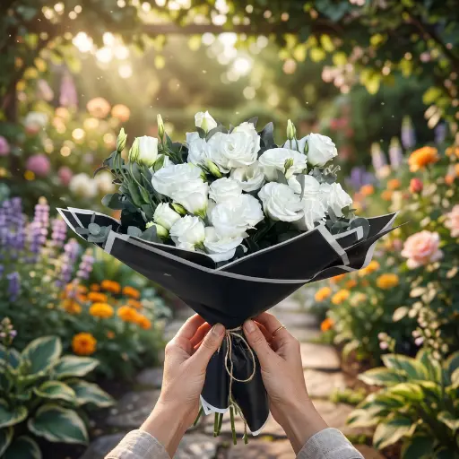 Ramo de flores lisianthus blanco con papel coreano 